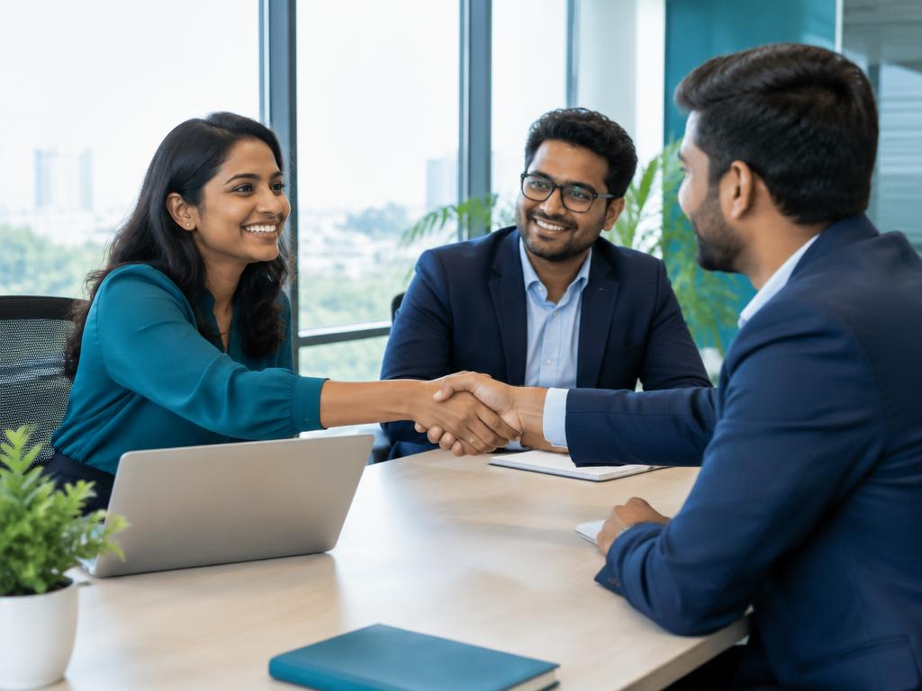 Professionals building a trusted partnership through a warm handshake
