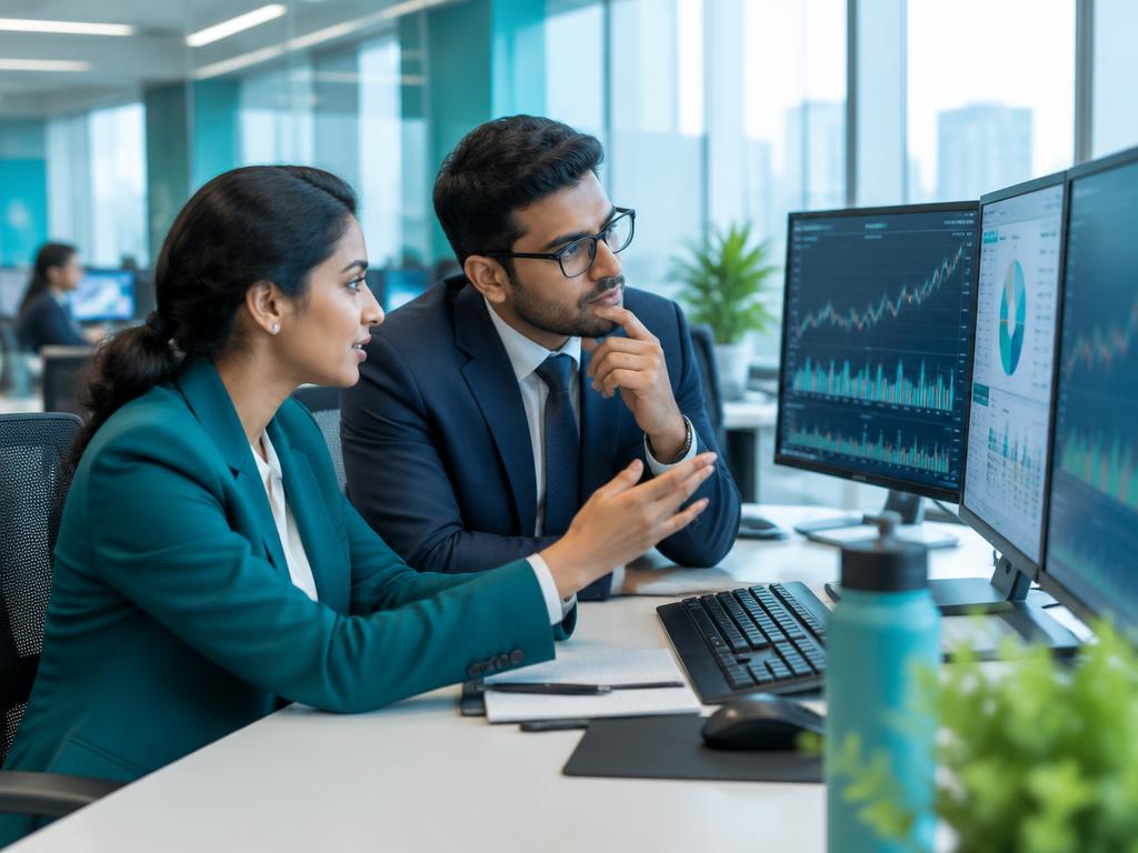 Finance professionals analysing digital financial charts