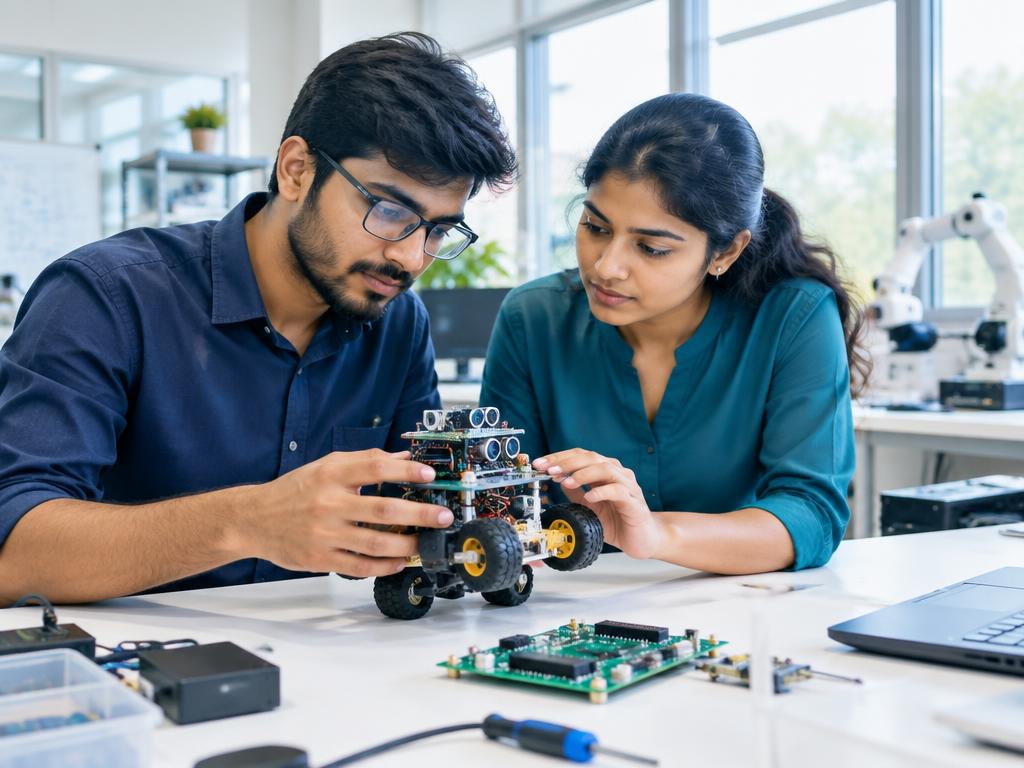 Engineers developing a robotics prototype