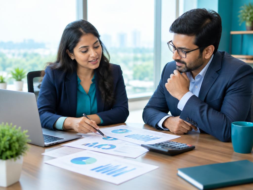 Consultants reviewing a project budget and business value